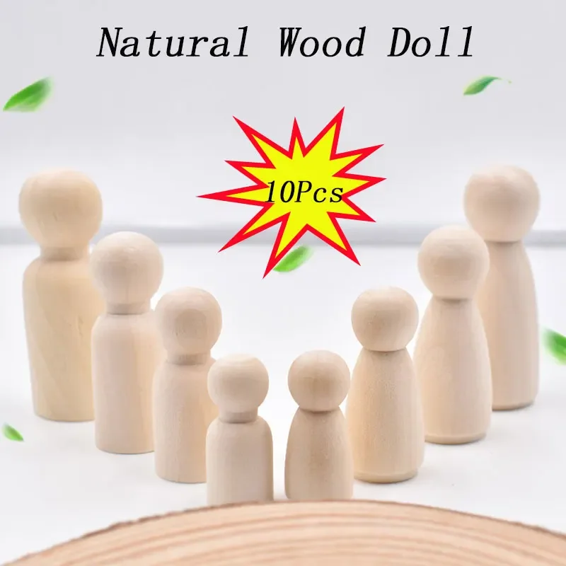 10Pcs Unfinished Natural Wooden Peg Dolls Bodies Boy Girl Shapes for DIY Painting Little Wooden Peg People for Kids Arts Crafts