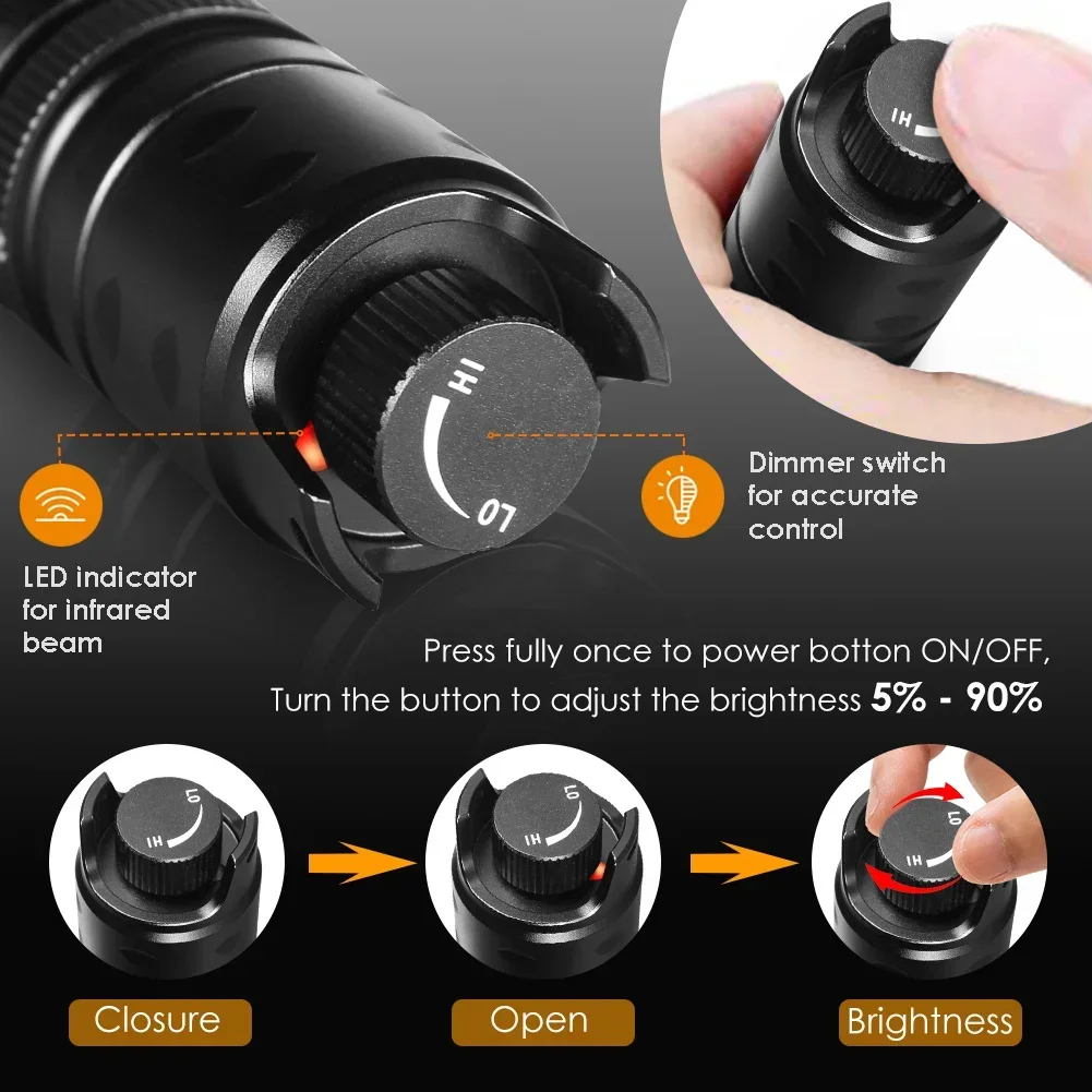 UniqueFire 2002D 44mm Lens Vcsel IR 940nm 850/810nm LED Hunting Flashlight Zoom Night Vision Dimmer Swtich Torch Max.1000 Meters