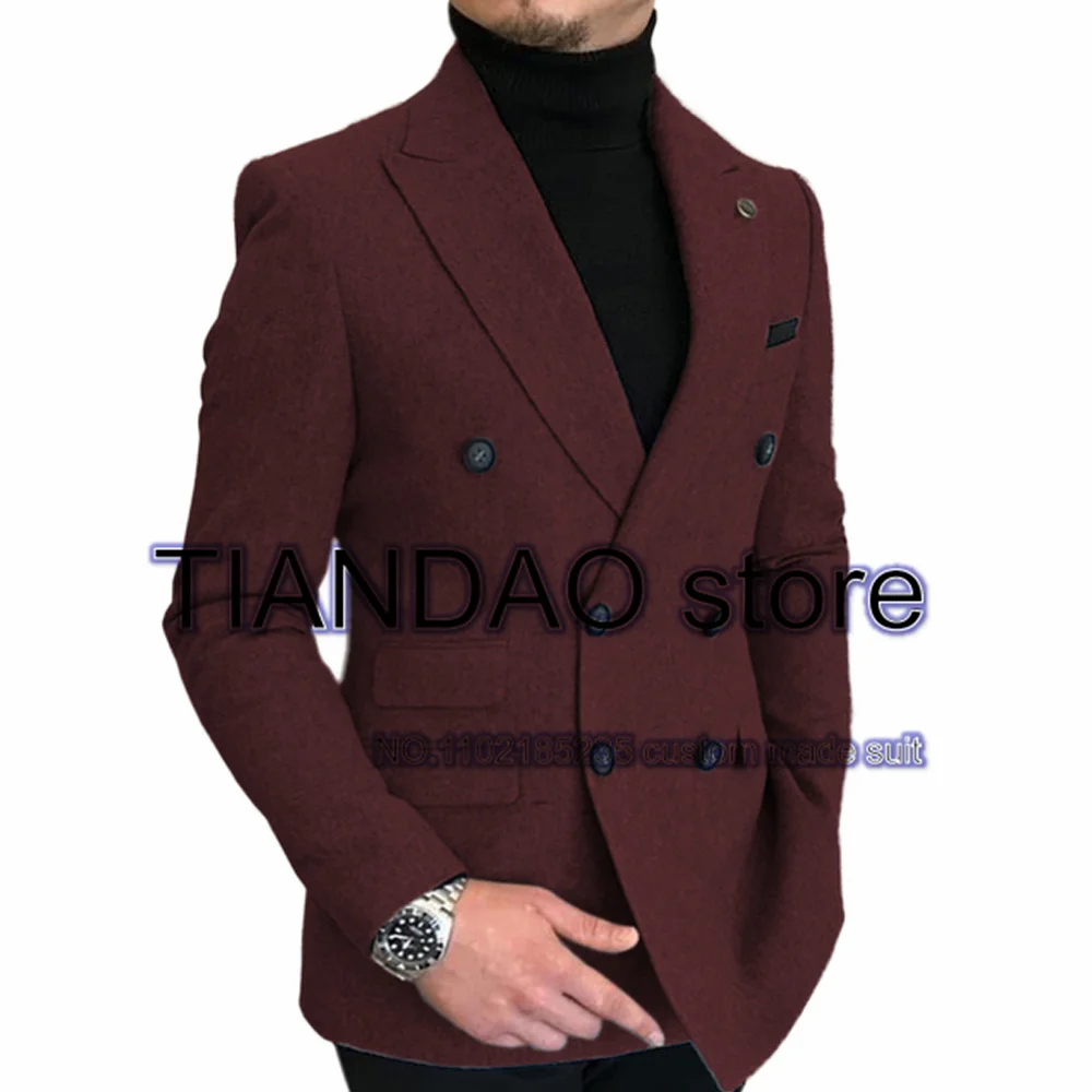 Giacca da uomo doppiopetto giacca da lavoro formale pantaloni 2 pezzi cappotto di lana grigio scuro smoking da sposa