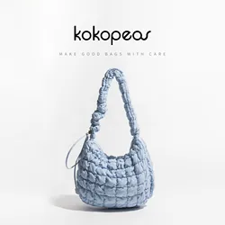 KOKOPEAS Pleated Bubble Fashion Woman Tote Handbag Quilted Plaid Cute Hobo Shoulder Bag Korean Style Aesthetic Female Hobo Purse