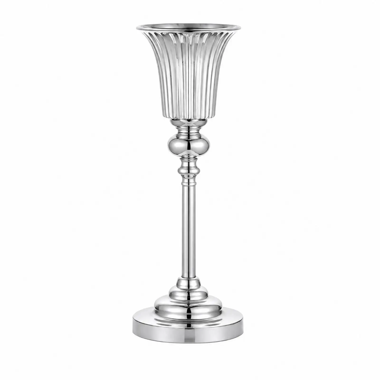 Decorative Iron Floral Stand with Vase Shaped Holder Tall Slender Stem Tiered Base for Indoor and Outdoor Flower Arrangement