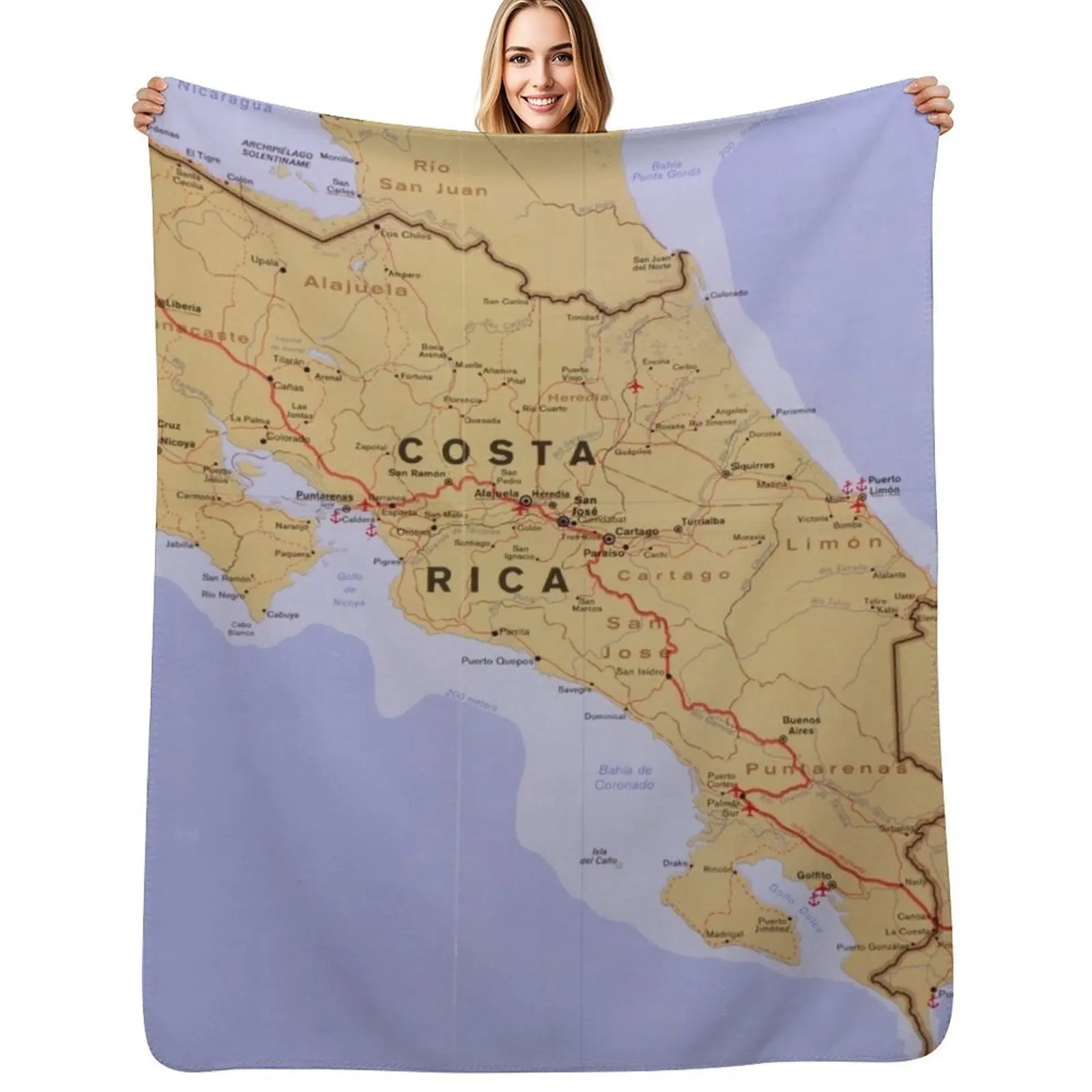 

Costa Rica Map (1990) Latin America Country Atlas Throw Blanket warm for winter Cute Plaid For Decorative Sofa Sofa Blanket
