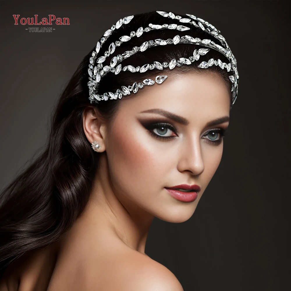 TOPQUEEN Rhinestone Headband Bridal Wedding Woman Hair Accessories Crystal Bride Headwear Fashion Jewelry Head Decoration HP611