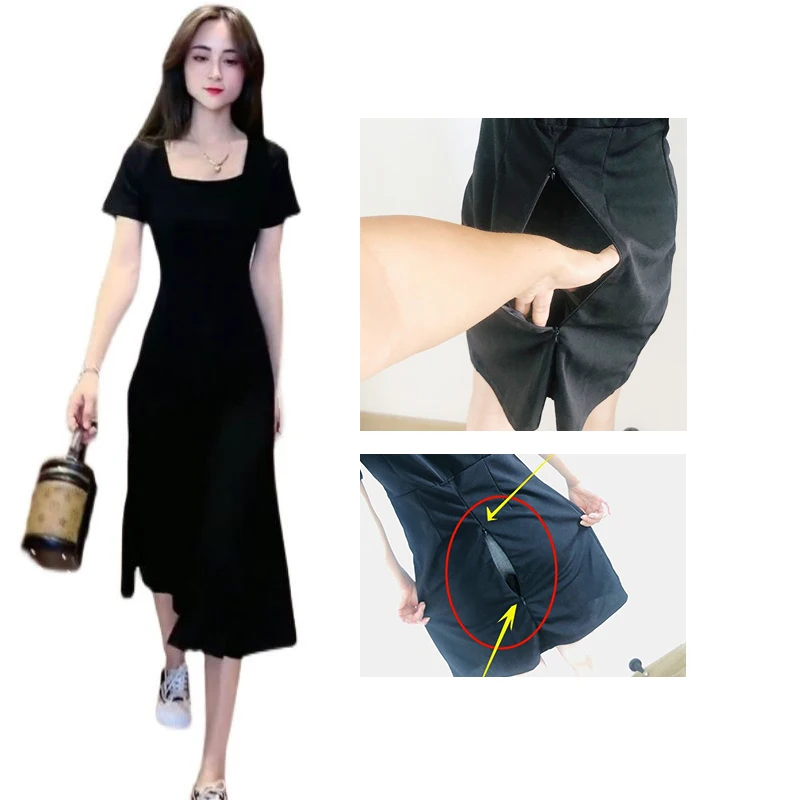 

Hip Zipper Open Crotch Dress Hollow Out Couple Dating Outdoor Sex Erotic Pants Black Skirt Jumpsuits Women's Clothing Jump Suits