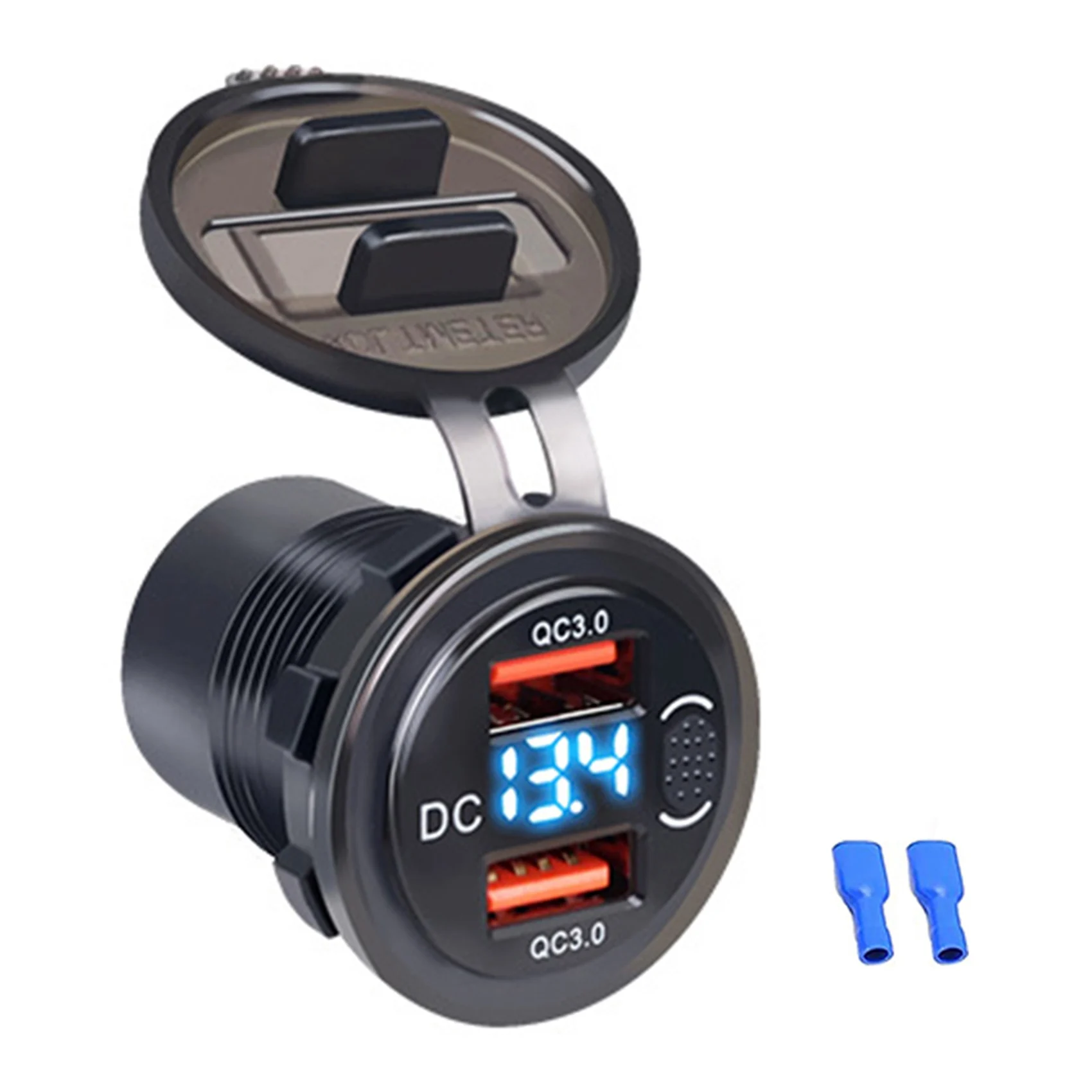 

Quick Charge Dual QC3.0 USB Car Charger Socket with Button Switch LED Voltage Display Blue Fast Charging Car