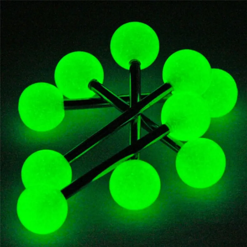 10 PCS/Set Luminous Bola Barbell Stud Tongue Anéis Bares Body Piercing Jóias