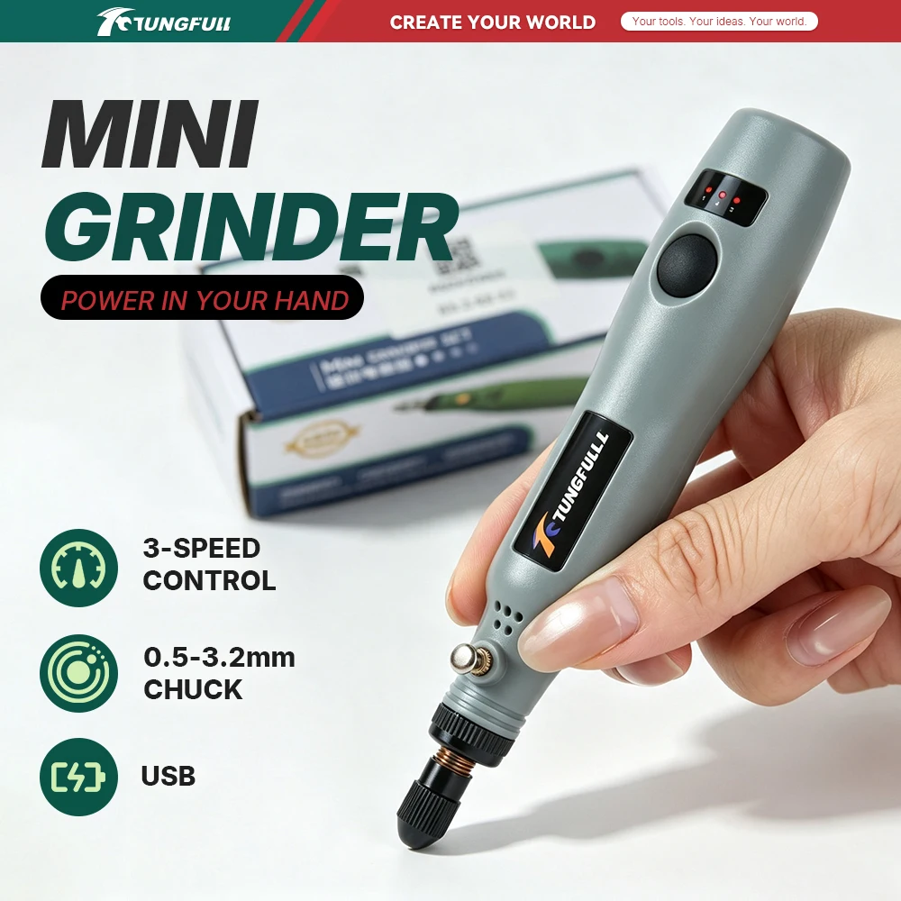TUNGFULL Cordless Rotary Tool Rechargeable Mini Engraving Pen 3-Speed for Jewelry Wood Carving Polishing DIY Handheld Drill