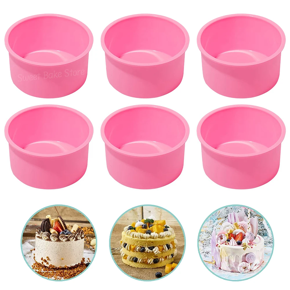 6PCS/Set 4 Inch Round Shape Mold, Silicone Small Cake Pan, Mousse Dessert Cylinder Mould, For Pastry, Bread, Baking Accessories