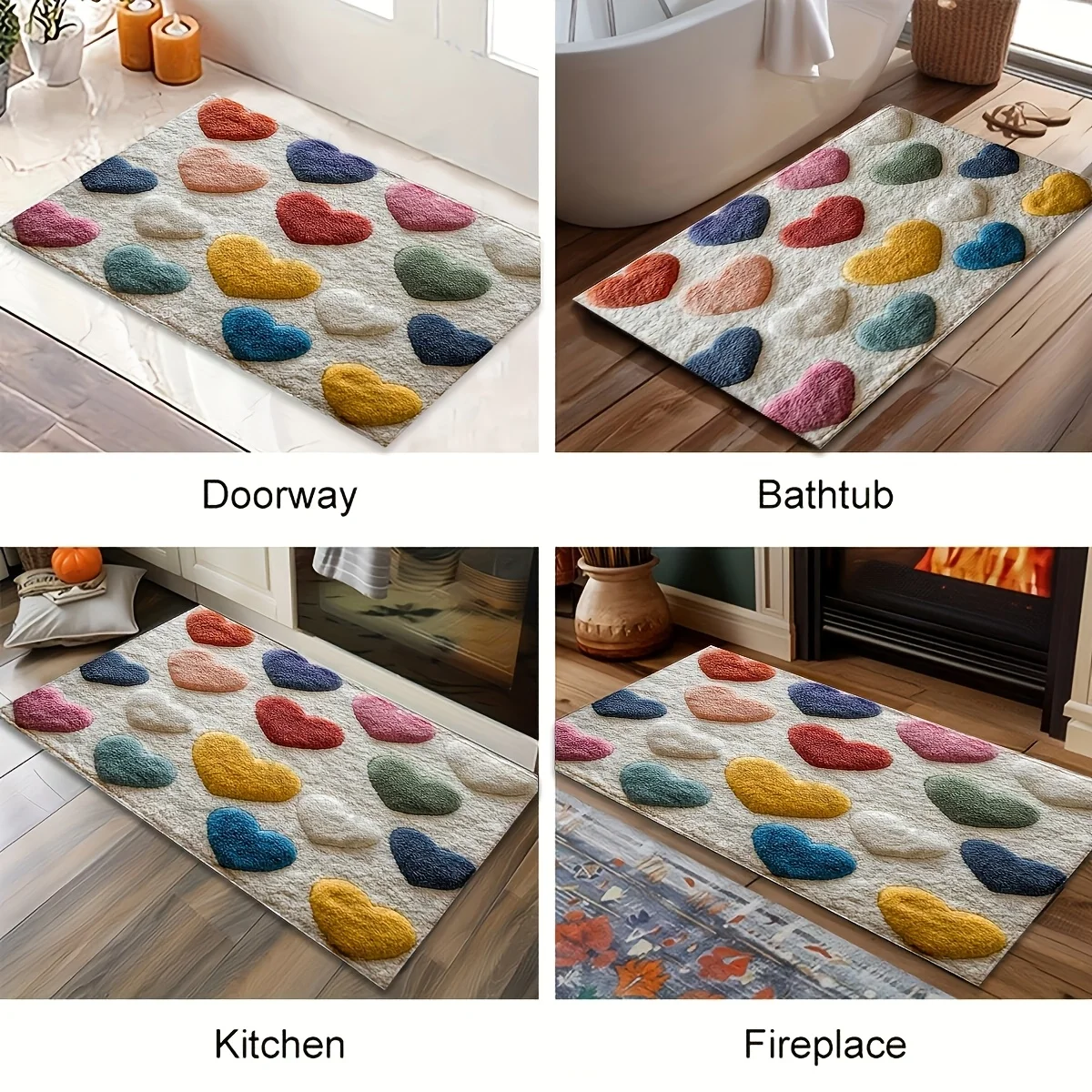 VIKAMA Valentine's Day Heart-Themed Carpet, Anti-Slip And Dirt-Resistant Bathroom, Entrance, Kitchen Floor Mats For Home Decor