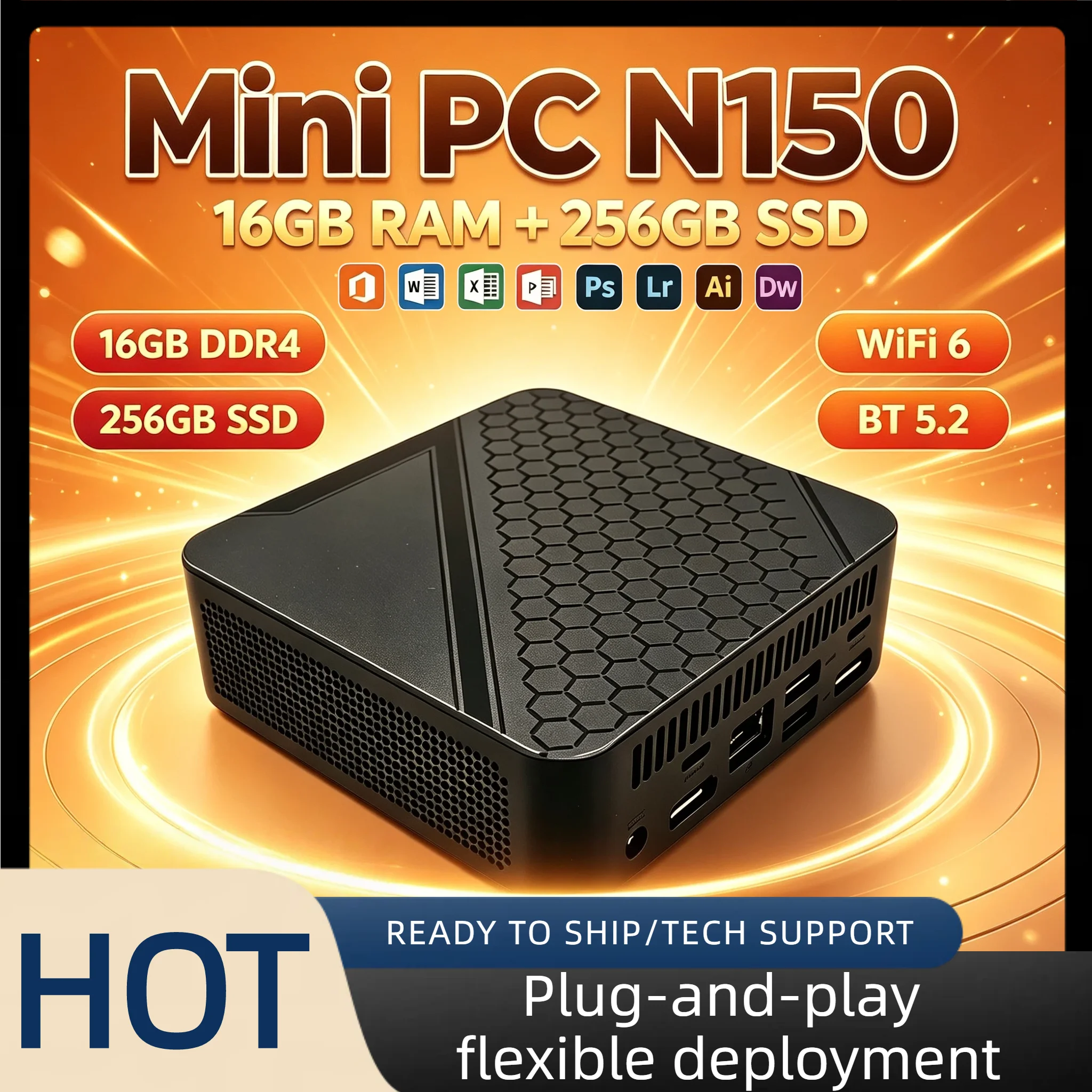 Intel N150 Portable Mini Desktop 16GB DDR4 M.2 NVMe SSD 512GB Triple 4K Display WiFi6 BT5.2 Silent Cooling Home Office Pro PC