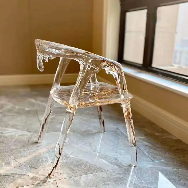

Creative Fashion Transparent Crystal Chair Leaf Belt Armrest Casual Dining Chair Restaurant Reception Chair