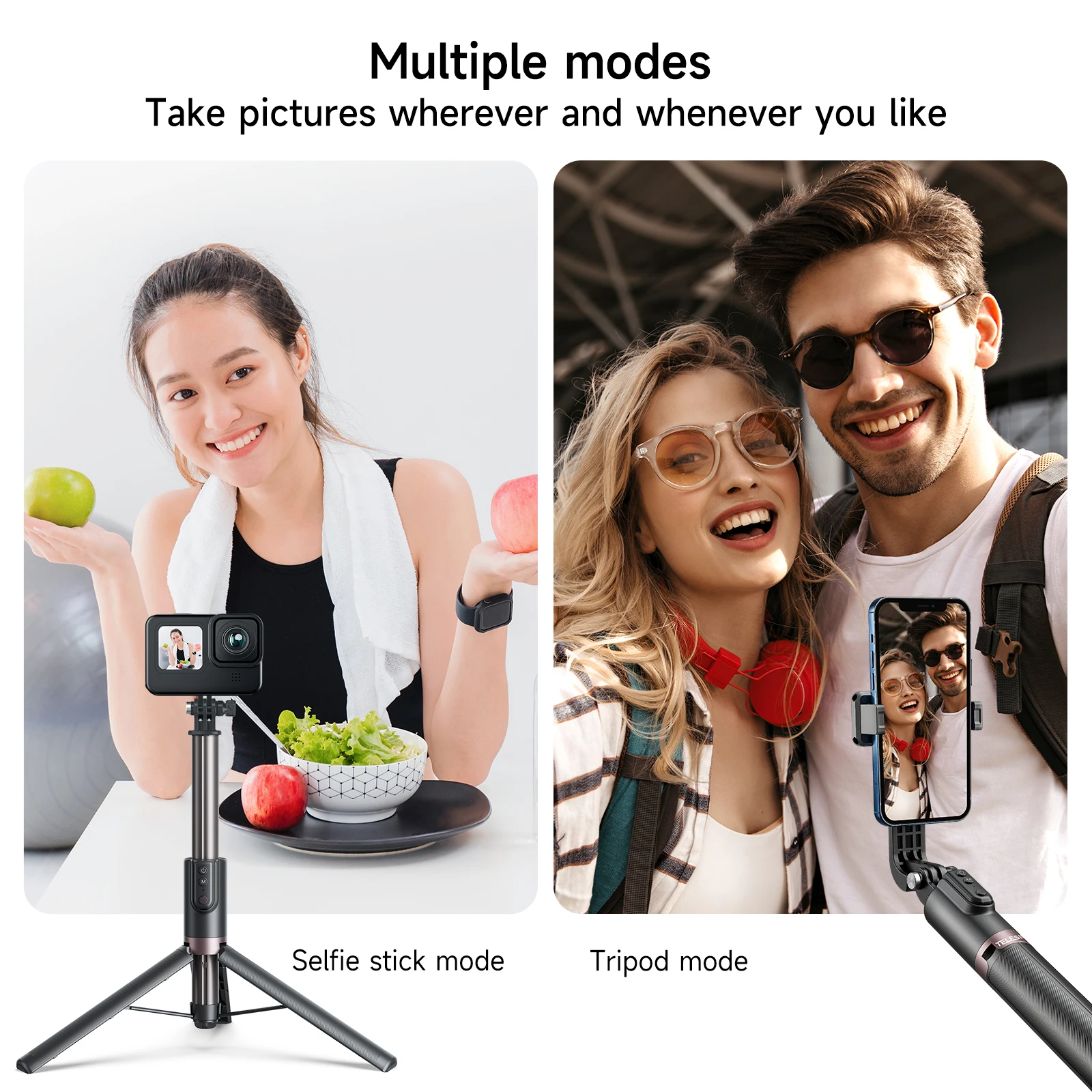 TELESIN 40M Wireless Bluetooth Remote Control for GoPro Hero 12 11 10 9 8 Max Vlog Selfie Stick Tripod For IPhone Samsung HUAWEI