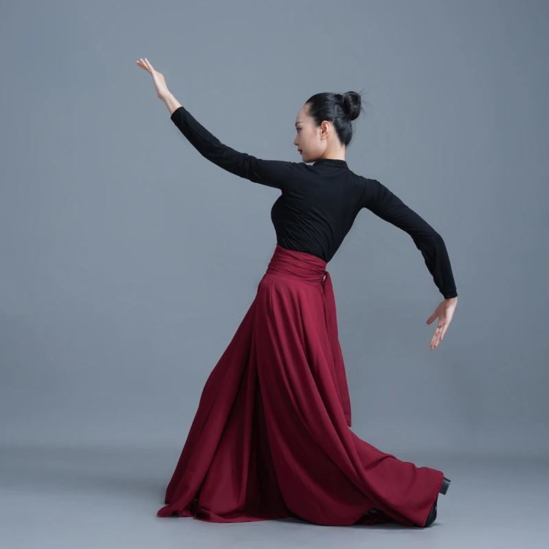 Saia de dança chinesa nacional da Mongólia para mulheres, saia flamenca espanhola para palco, roupa dançante de salão moderna, vestido hmong