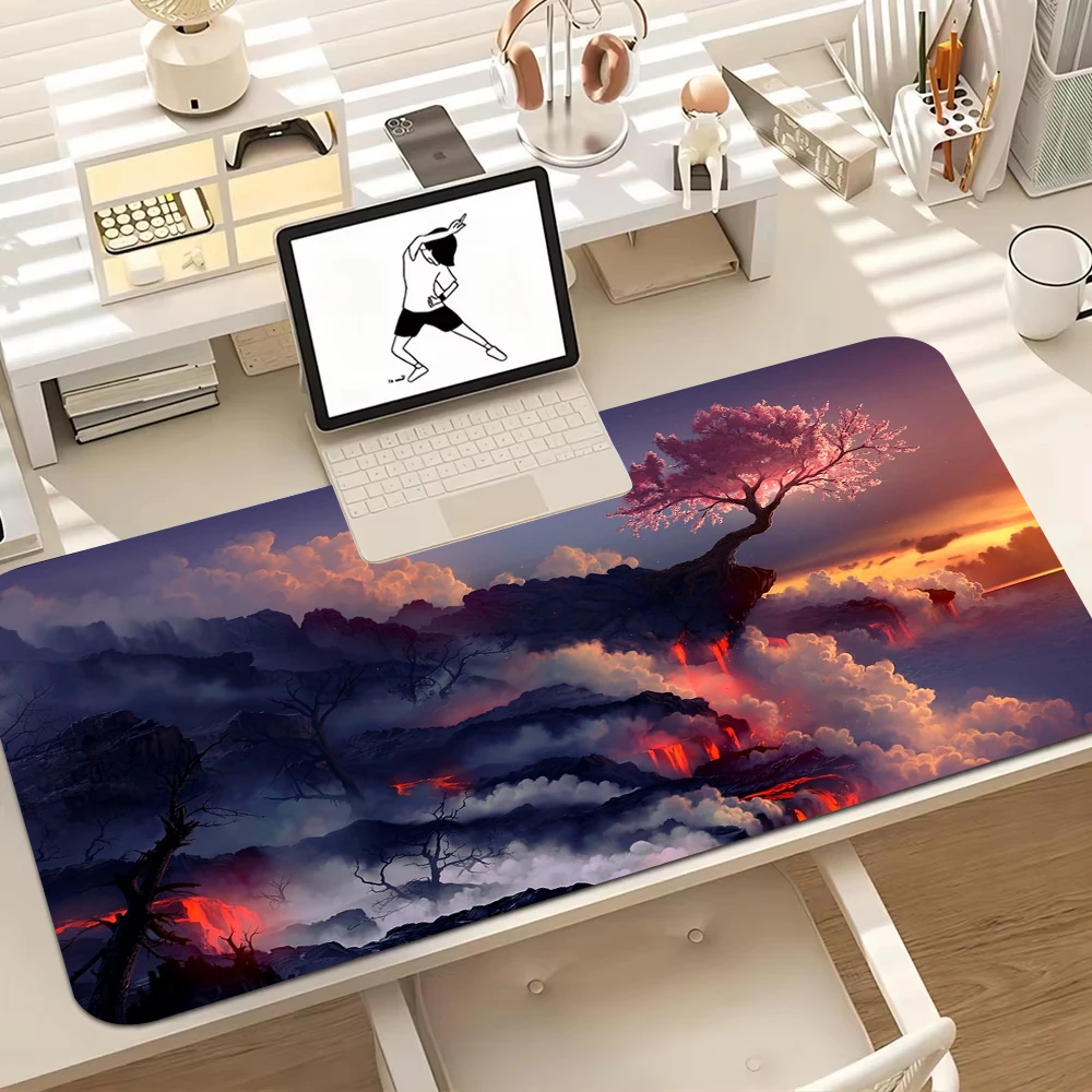 Anime Gaming Large Mousepad,Sakura Blooms Mousepad, Gamer Computer Non-Slip Rubber XXL Keyboard Mat, Aesthetic Decor Desk Mat