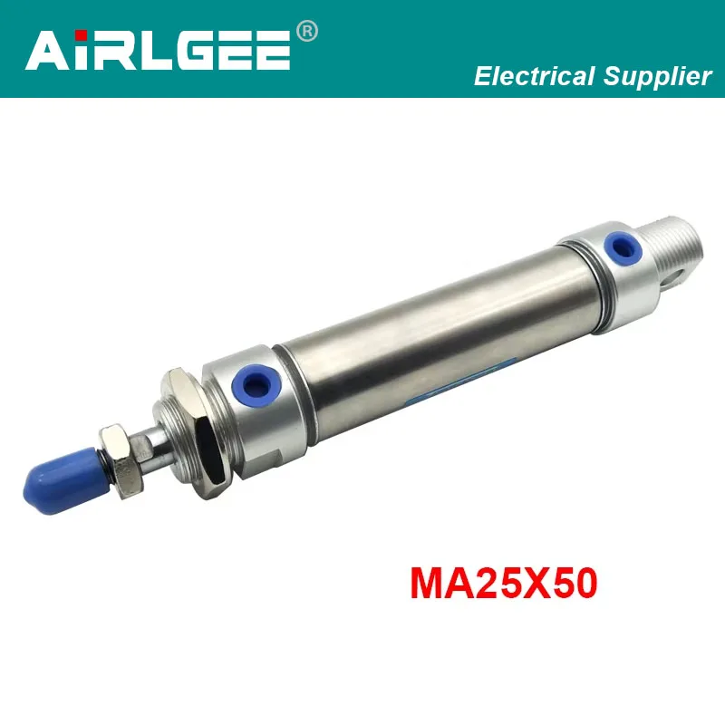 MA25x50 25mm Bore 50mm Stroke Screwed Piston Rod Dual Action Stainless Steel Mini Pneumatic Air Cylinder Free Shipping