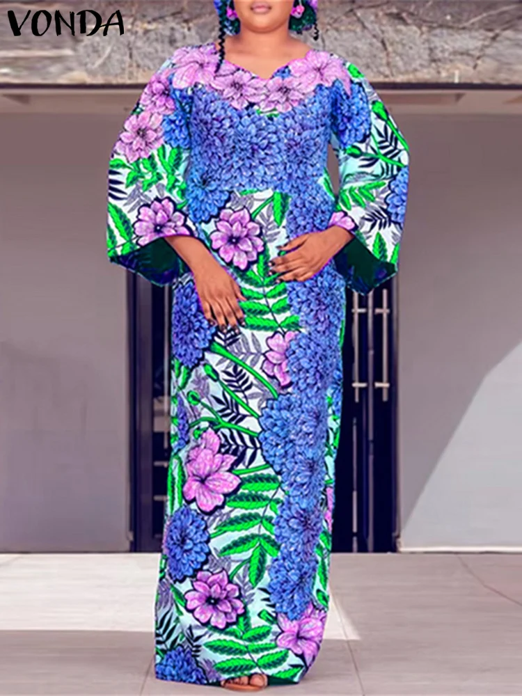 Plus Size 5XL VONDA Bohemian Sundress Floral Print Maxi Dress 2024 Elegant Women Long Sleeve Casual Vestidos Holiday Casual Robe