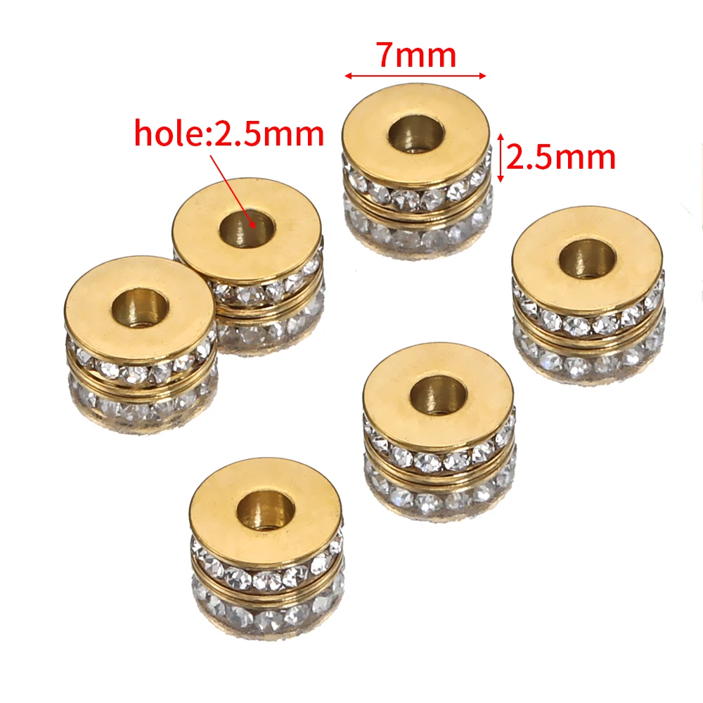 10pcs Stainless Steel Rhinestone Beads 7mm Flat Round Crystal Rondelle Spacer Bead for Jewelry Making DIY Bracelet Necklace