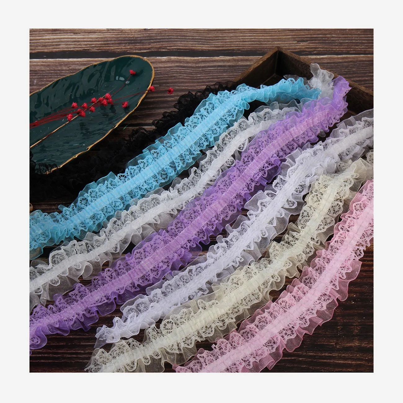 4cm 3-Layer Elastic Lace Trim, Stretch Mesh & Crochet Lace for Hair Bows, Baby Clothes, Apron Edging 40 Yards