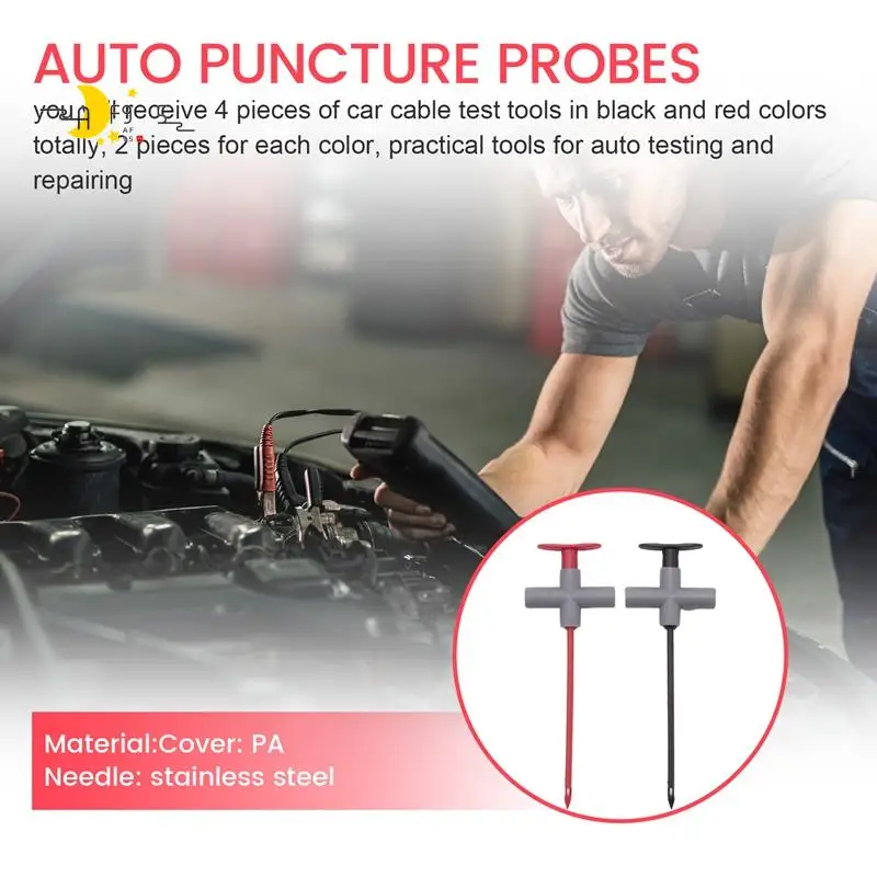

AF95-4PCS Reverse Puncture Probe Wire-Piercing Automotive Multimeter Test Clips Tool Test Lead Kit P5010