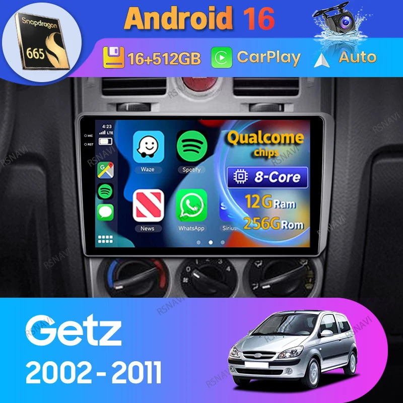 Android 16 Car Radio For Hyundai Getz 1 2002 - 2011 Carplay Auto Multimedia 2Din Player Head Unit BT GPS Stereo Video 360 Camera