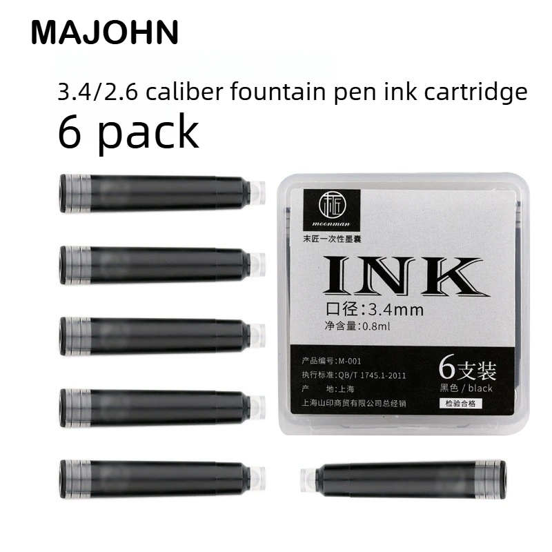 

120/6 PCS Majohn 2.6/3.4mm Ink Sac Black 37mm Fountain Pen Ink Cartridges School Office Supplies Stationery for Hongdian JINHAO
