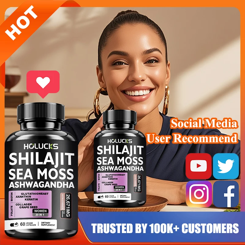

Organic Shilajit & Sea Moss Supplement, with Glutathione, for Energy, Skin Glow & Natural Detox, Overall Vitality, GMP Certified