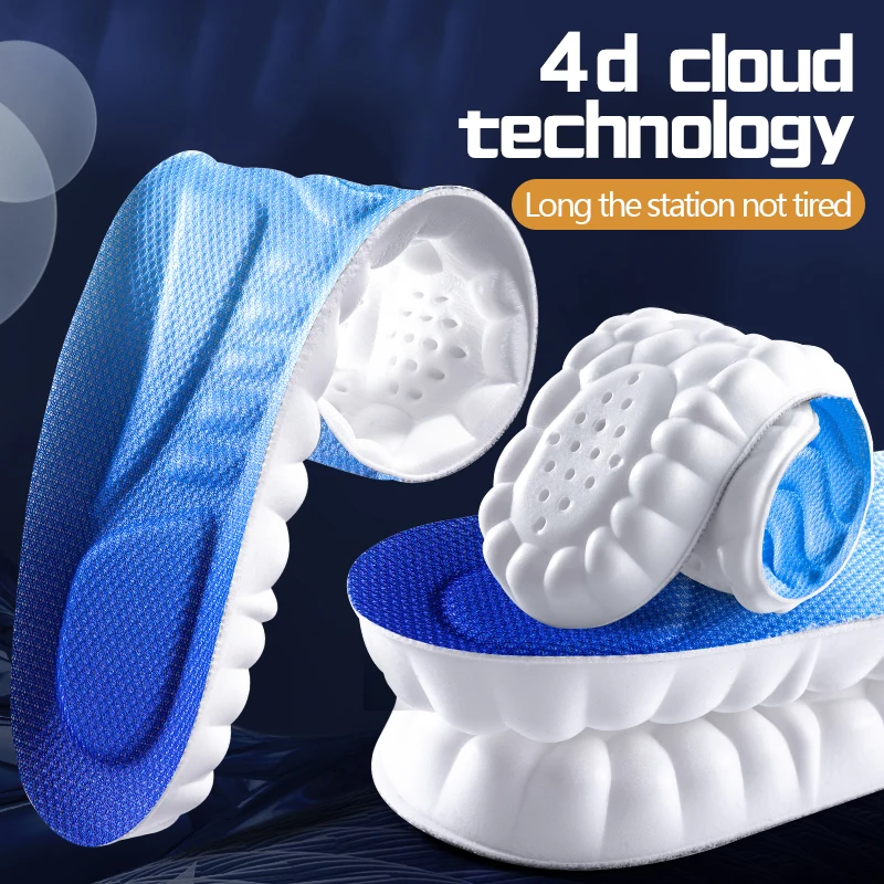 Arch Support 4D High-elasticity Shock Insoles Men Women Memory Foam Massage Sports Foot Shoe Pads Breathable Orthopedic Insoles