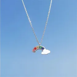 Beautiful Colorful Temperament 925 Sterling Silver Jewelry Sweet After The Rain Rainbow Crystal Pendant Necklaces XL046