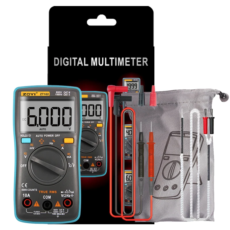 ZOYI Digital Multimeter ZT-102 Auto Range 6000 Count AC/DC Ammeter Voltmeter Ohm Hertz True RMS Tester Portable Meter