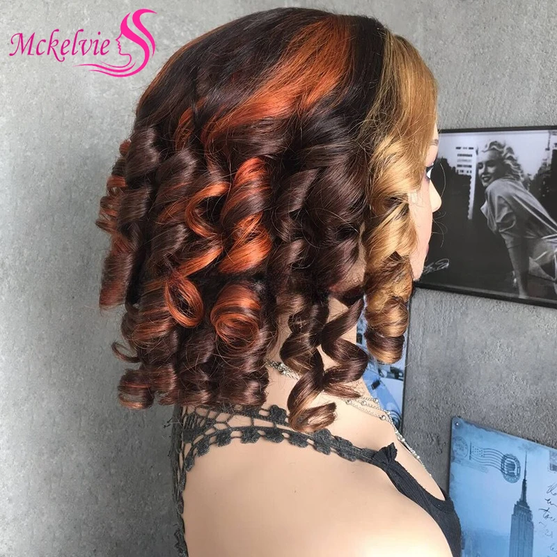 

P4/27/350# Loose Wave 4x4 Lace 100% Human Hair Short Curly Wig Transparent Lace Brazilian Virgin Hair For Women Soft and Silky