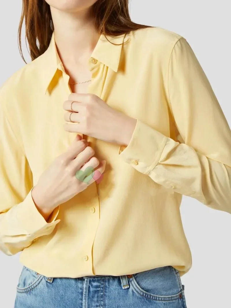 EQ Solid Color Silk Shirt 21 Colors Option 2024 New Sand-washed Mulberry Silk Long Sleeve Shirt OL Women SILK Blouse Blue