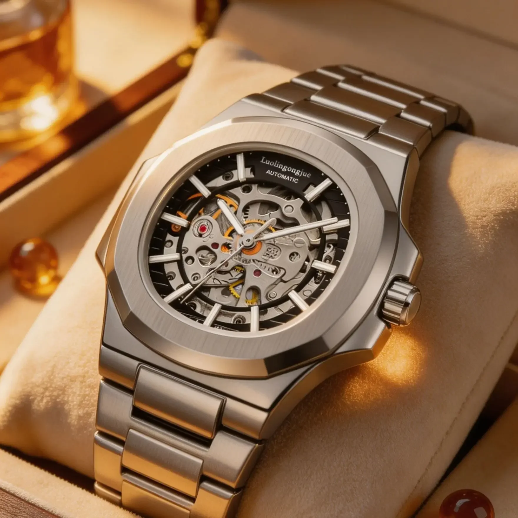 

High-End Skeleton Men's Automatic Mechanical Watch, Butterfly Clasp Strap Hollow-Out Waterproof Watch, Exquisite Craftsmanship Business Watch, Luxurious Casual Sports Watch, Perfect Gift for Men
