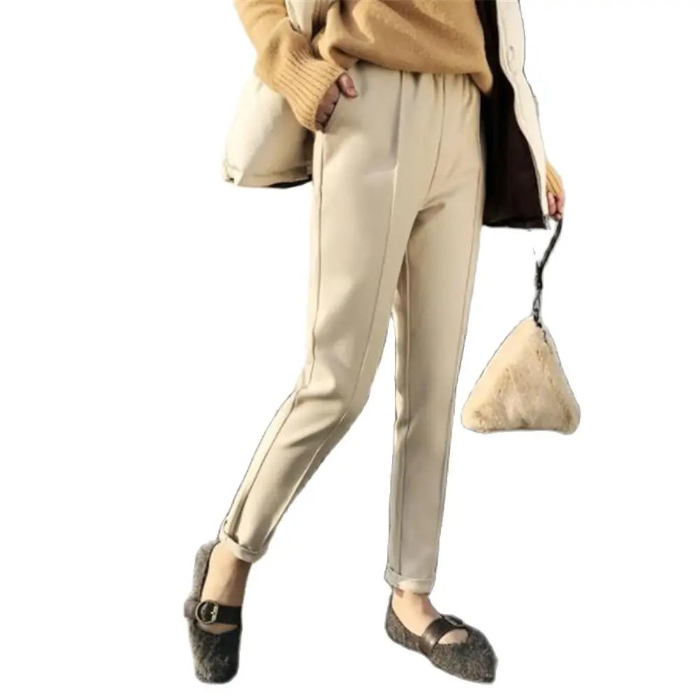 Thicken Women Pencil Pants 2024 Spring Winter Hot Sale OL Style Wool Female Work Suit Pant Loose Female Trousers Capris 3XL