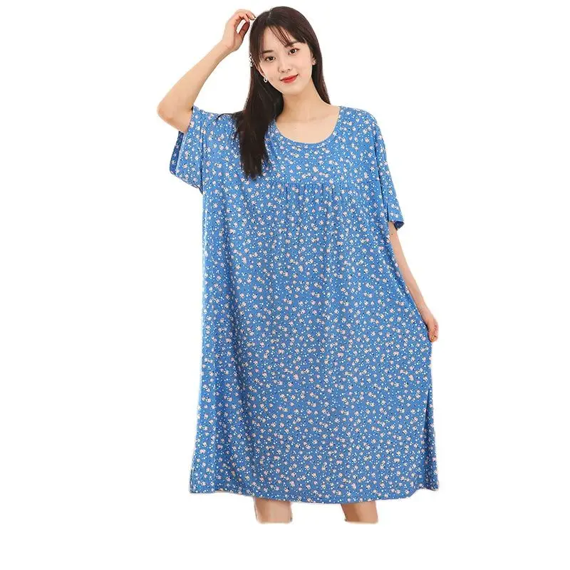 

Newest 100%Cotton Women Nightgown Sexy Sleepwear Floral Sleeping Dress Summer Loose Pijamas