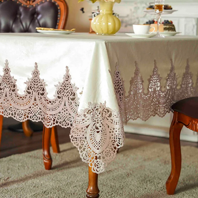 EIFLOY-Italian Velvet Tablecloth Rectangle, Luxury Lace Table Cover, Soft Dining Table Cloth, European, Party Table Decoration