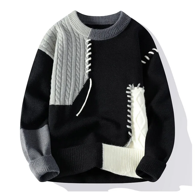 High-end Autumn/  Winter Knitted Sweater Men Patchwork Pullover Long Sleeve Jacket Soft Warm Sweater Tops Luxury Brand Clothing