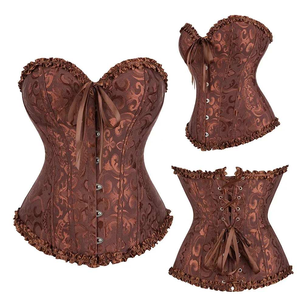 Frauen Korsett Top Jacquard Overbust Bustier Viktorianischen Sexy Lace up Floral Dessous Korset Vintage Gothic Basken Kostüm – Detail 11