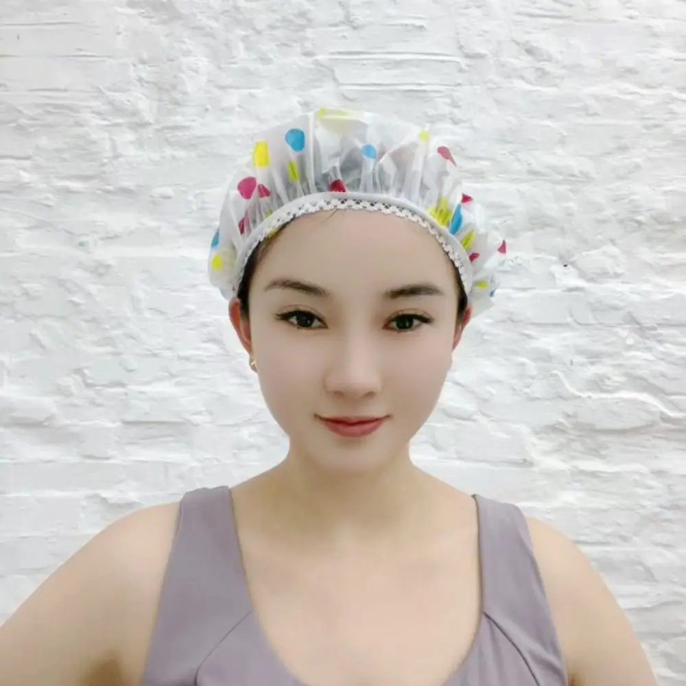 4 pcs New Wide Elastic Band Shower Cap Thickening Anti-oil Dry Hair Cap Waterproof Reusable Bathroom Accessories