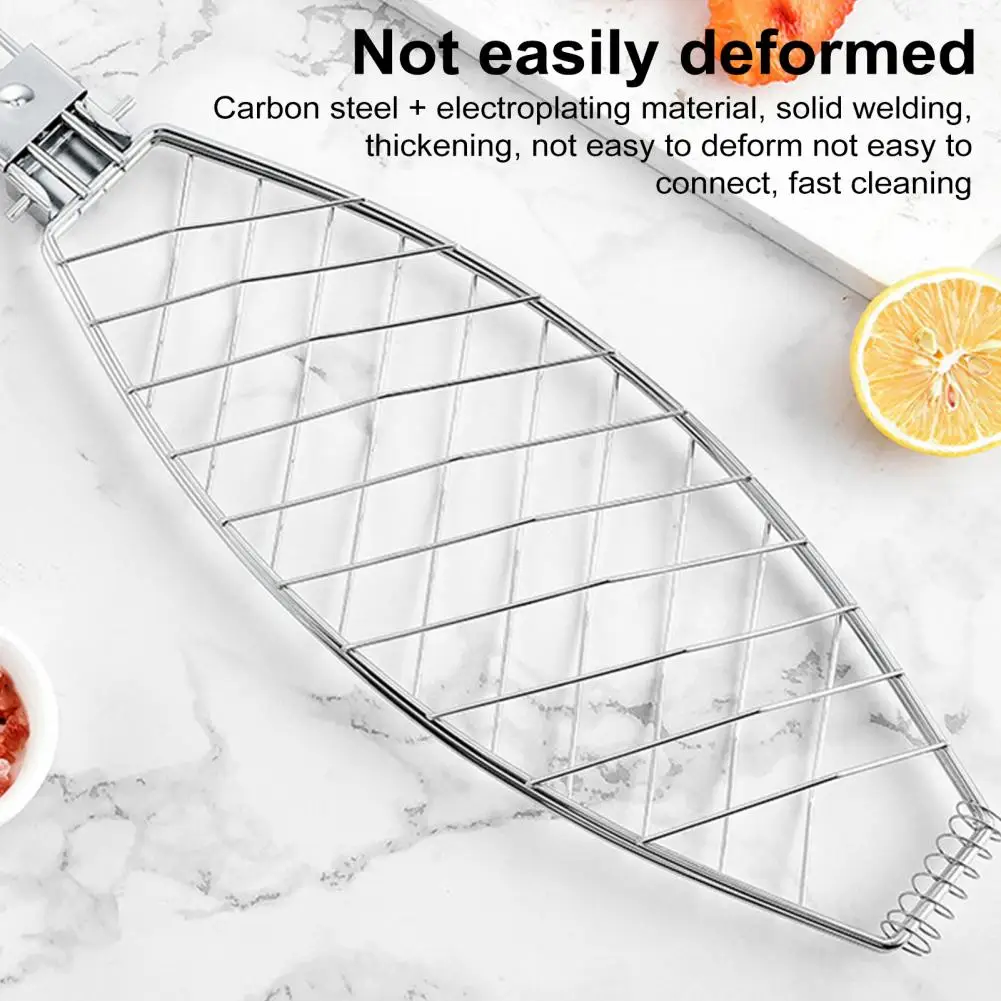 Space-saving Grill Basket Stainless Steel Fish Grill Basket with Grate Anti-scalding Handle Bbq Tool for Meats Seafood