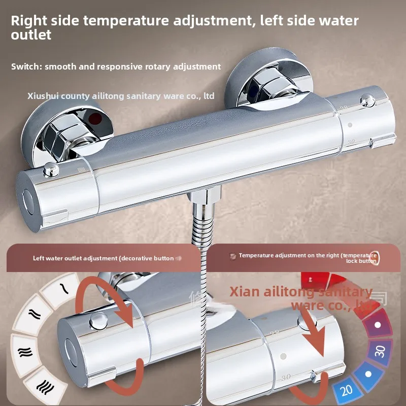 All-Copper Constant-Temperature Mixing Valve, Bathtub, Shower Head, Cold and Hot Water Faucet Lock Temperature