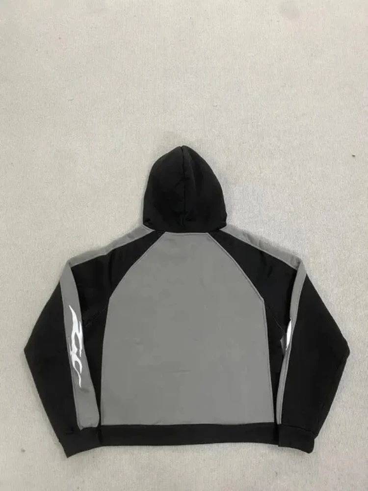 Retro Jacket Streetwear Trend Versatile Hoodie European And American Harajuku Printed Color Blocked Long Sleeved Pullover Hoodie