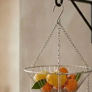 3 Tier Hanging Fruit Basket Iron Chrome Vertical Wire Rack with Hooks Adjustable & Separable 11 x 11 x 32 Inches Size