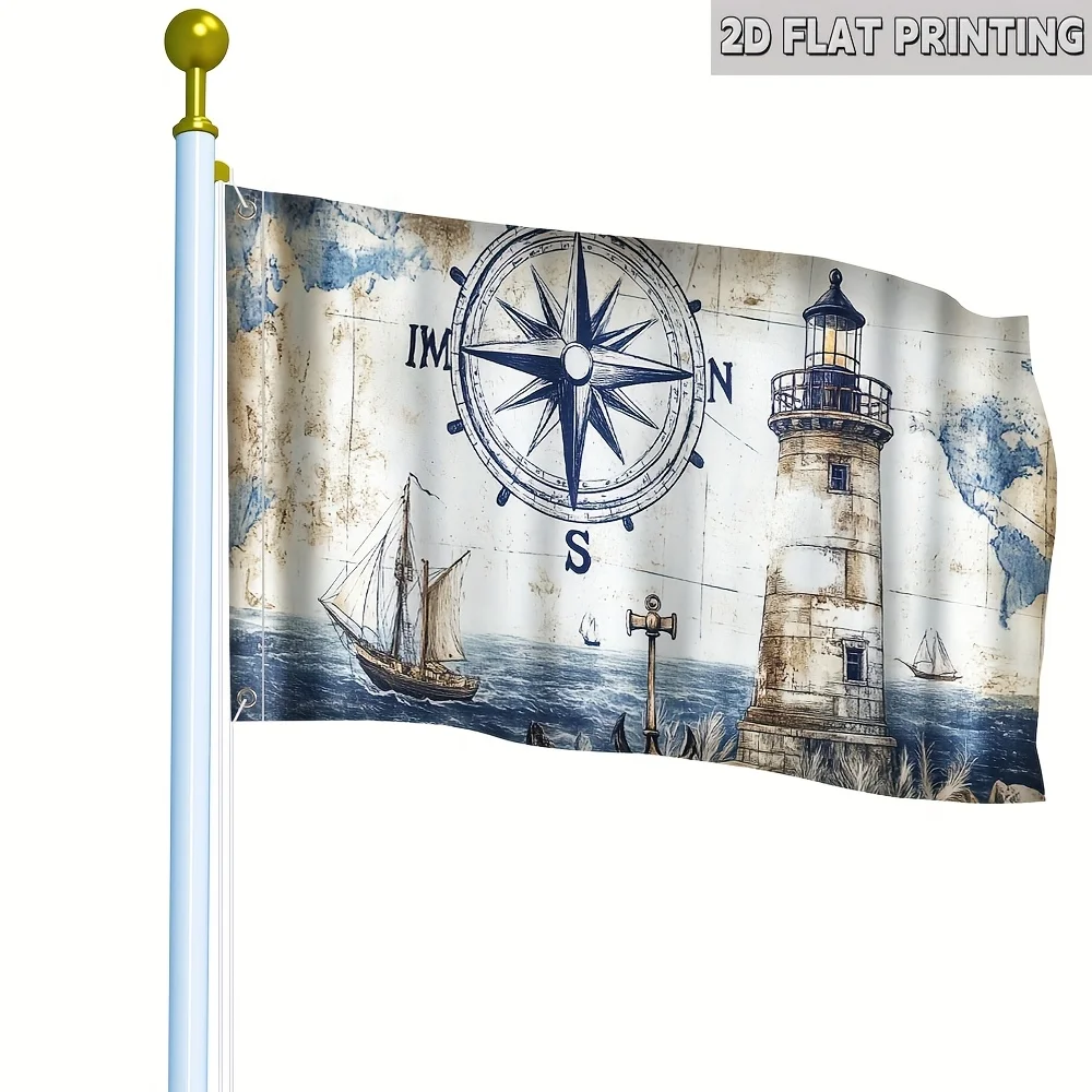 

1 шт. флаг с узором морской парусника, 2D-печать, односторонний полиэстер 3x5 футов, многоцелевой декоративный флаг для дома