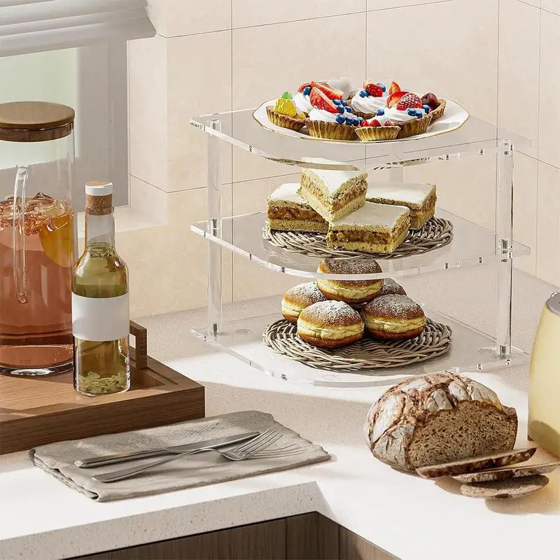 

Plate Rack Organizer For Cabinet Kitchen Plate Clear Acrylic Rack 3-tier Corner Shelf Dish Organizer For Nightstand Bathroom