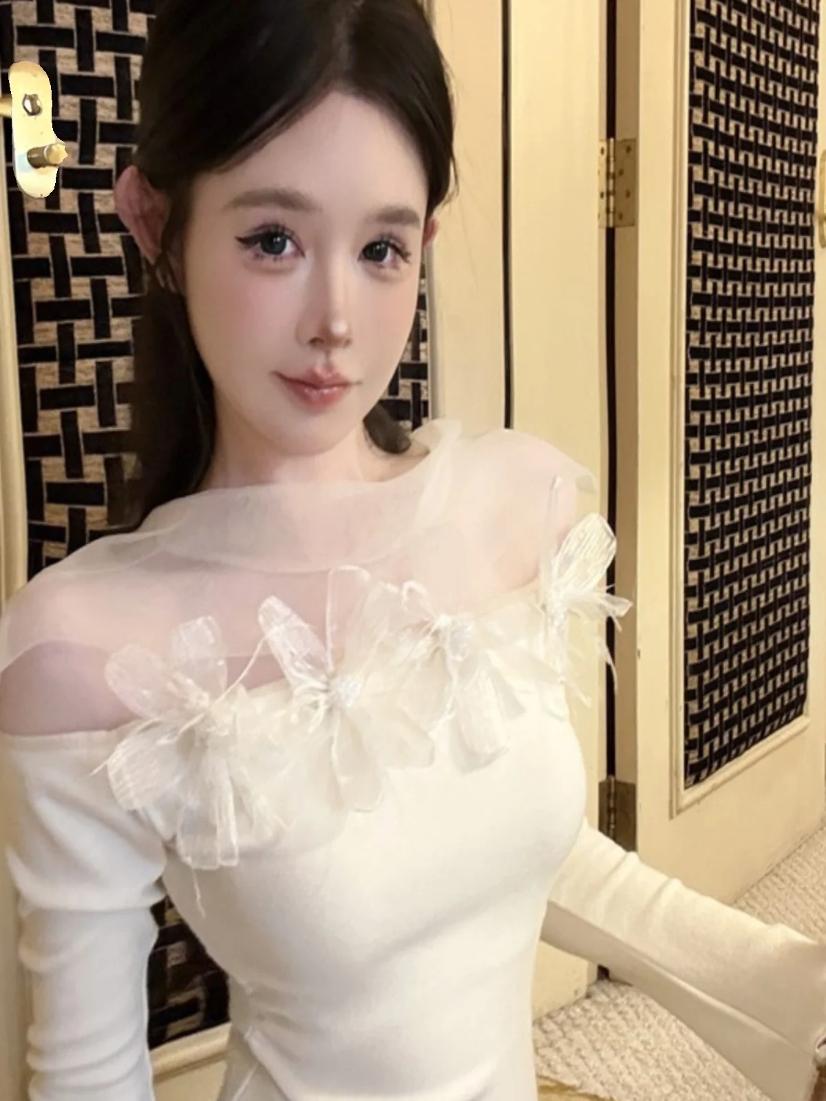 

Ele Knitted Base irt Women's Slim Fit Long Sve Wool Blend Faionable Me Splice Sta Ne Design Autumn Top