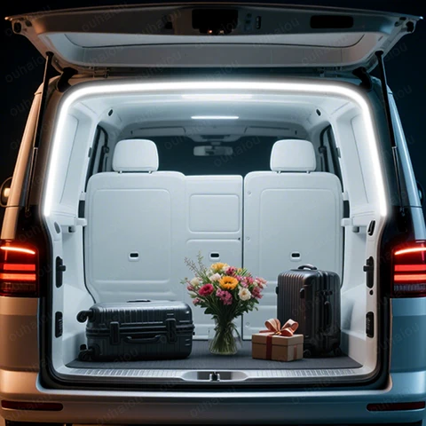 Светодиодная лента для багажника Volkswagen Multivan Caravelle Sharan, атмосферная подсветка, белый/теплый белый свет, задняя светодиодная лента для багажника