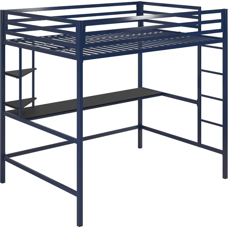 

Maxwell Metal Full Loft Bed with Desk & Shelves, Navy/Black