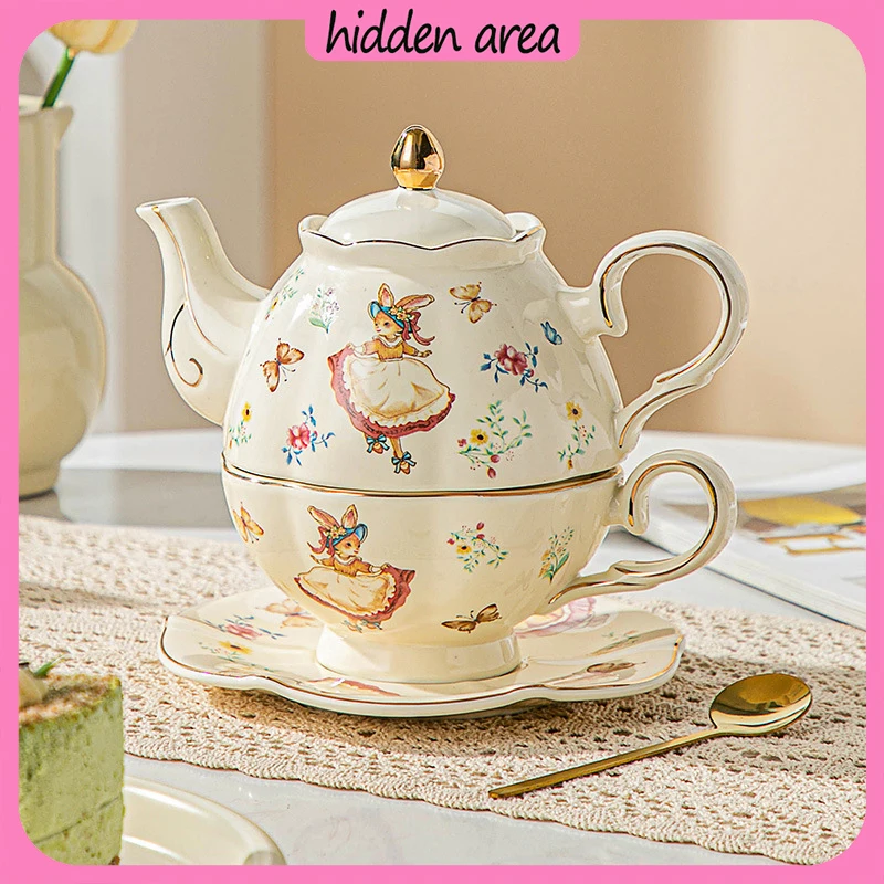 Pot Set Ins Wind High Appearance Level Ceramic Coffee Cup And Saucer Set Touch Gold High-grade Feeling Girls Afternoon Tea Set