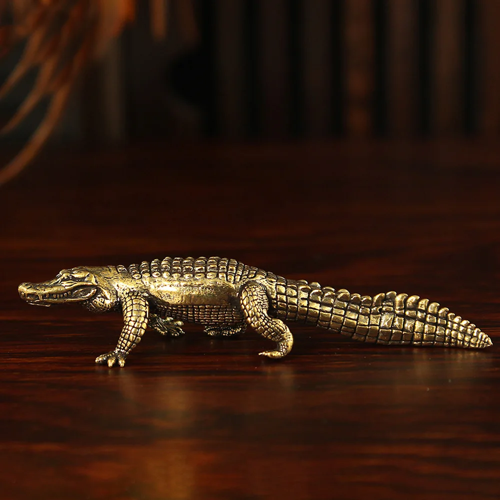 

Brass Crocodile Statue Home Decoration Ornaments Miniature Figurine Lucky Money Pocket Talisman Gift