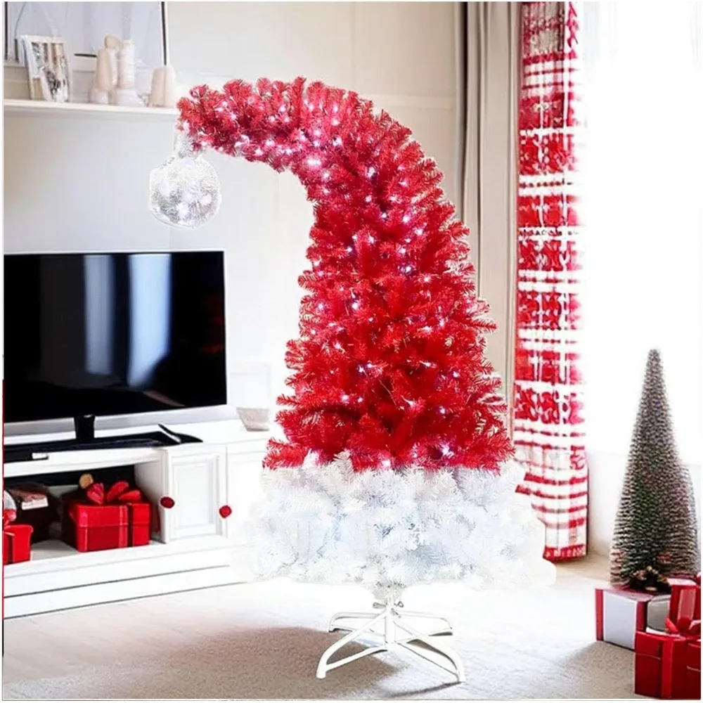 Christmas Trees Small Christmas Tree with Lights, Clear LED Lights, Bendable Top for The Best Christmas Tree Santa Hat Style